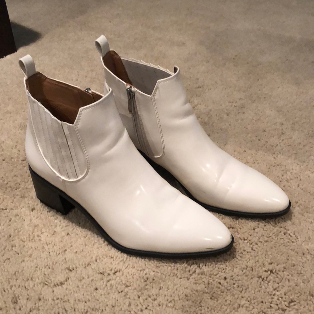 White heeled booties